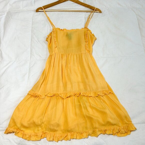 Forever 21 Yellow Ruffle Tiered Mini Sleeveless Babydoll Dress Size Medium - Picture 3 of 7